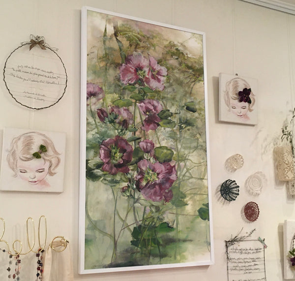 Tableau Claire Basler "Roses trémières"