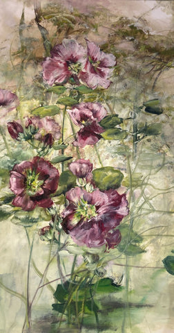 Tableau Claire Basler "Roses trémières"