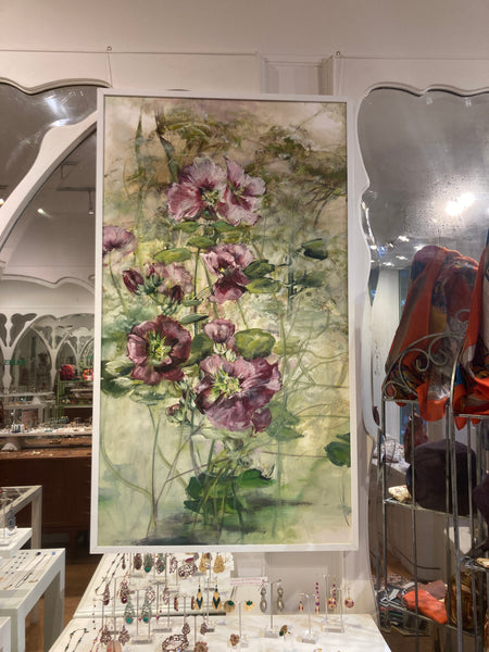 Tableau Claire Basler "Roses trémières"