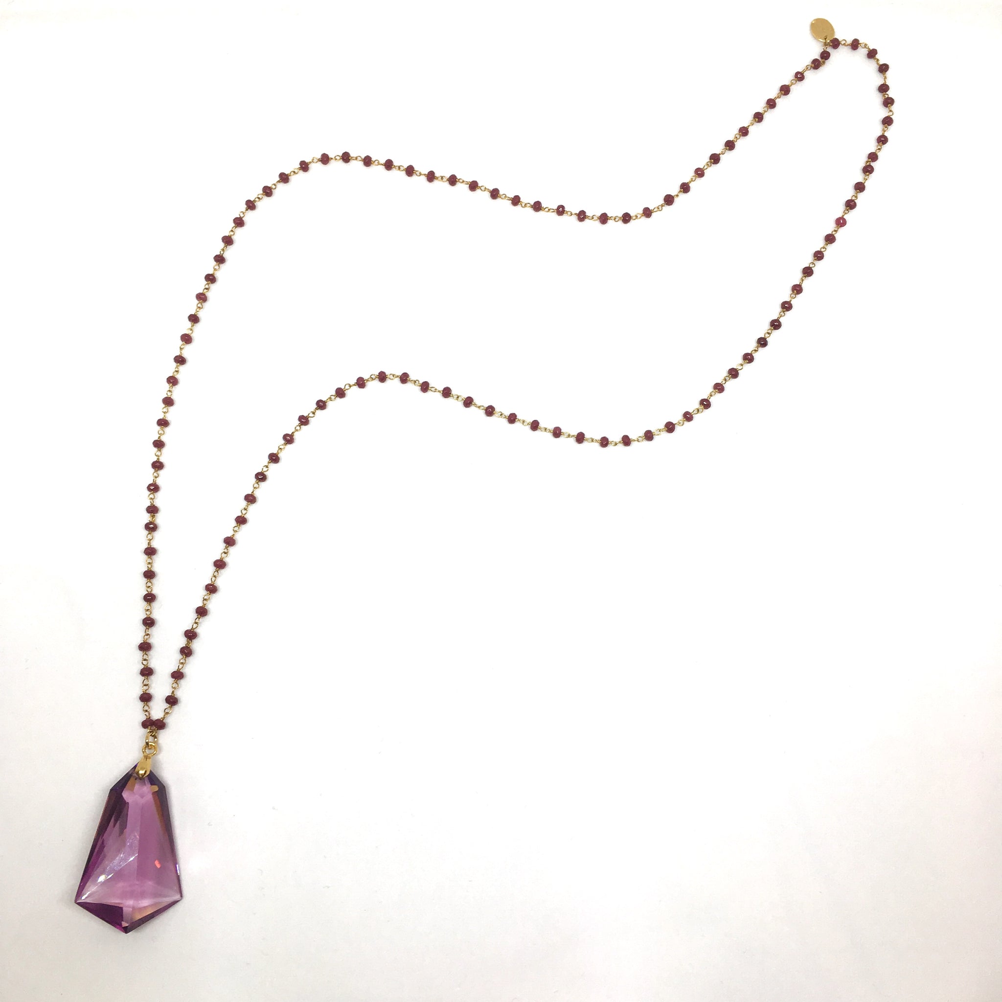 Garnet long necklace and vintage amethyst pendant