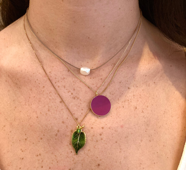 Enamelled leaf pendant necklace
