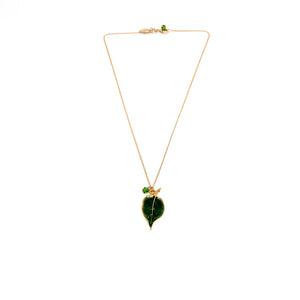 Enamelled leaf pendant necklace