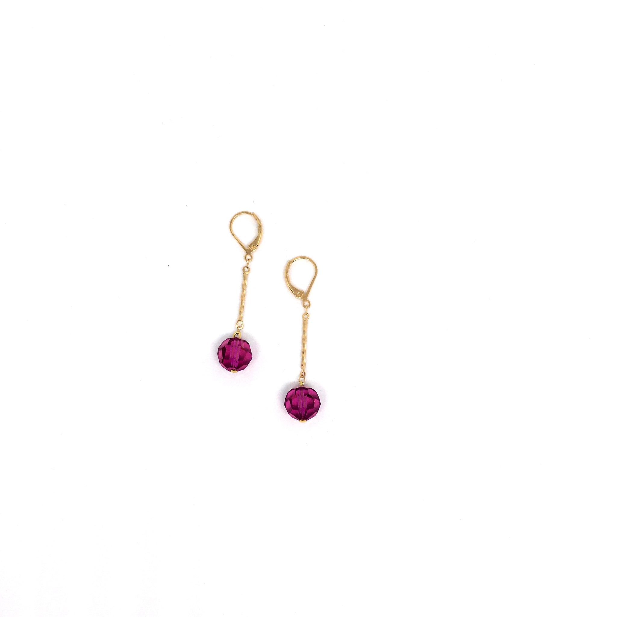 Fuchsia crystal pearl short earrings