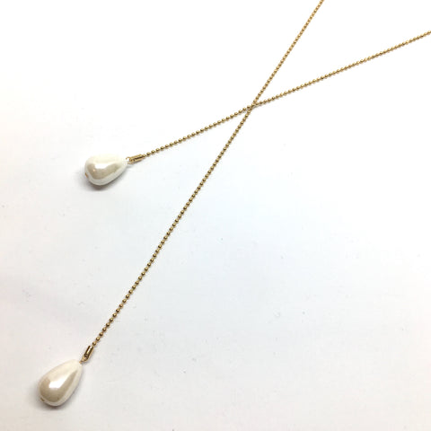 Freshwater pearl tie long necklace