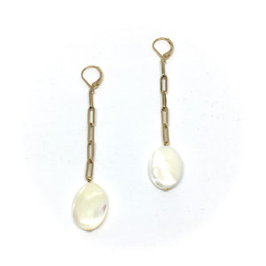 Long mother-of-pearl & chain earrings