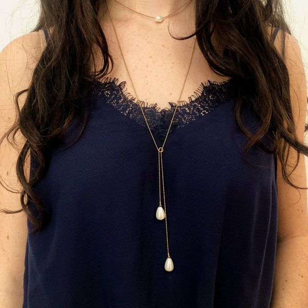 Freshwater pearl tie long necklace